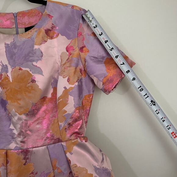 Io Couture Floral Foliage Pastel Fit & Flare Pleated Structured Mini Dress US 40 - Picture 10 of 12